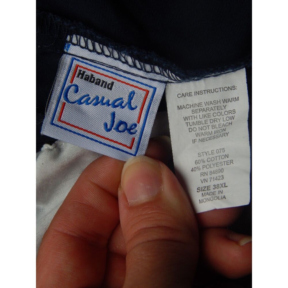 CASUAL JOE men's 38 XL solid navy blue poplin elastic waistband pants - Picture 2 of 5